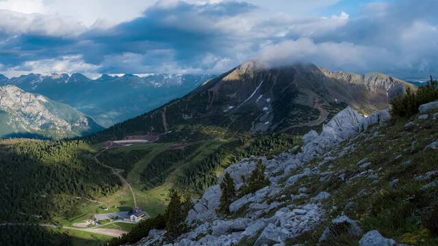 Motion-lapse of moving clouds over Corno Nero mountain, Italy. Timelapse