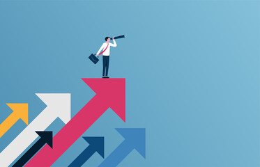Successful businessman standing on the arrow vector illustration.