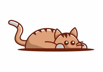 Cute brown lazy cat illustration