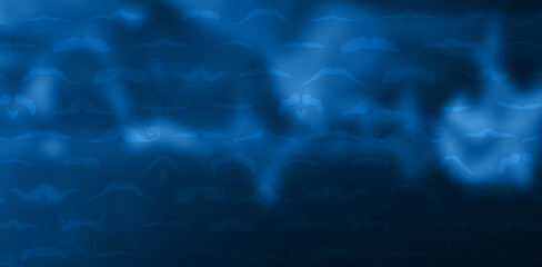 Abstract illustration of blue faded effect against mustaches in seamless pattern on blue background