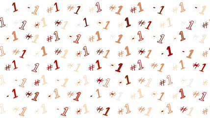 Abstract illustration of multicolor hashtag and number 1 icons in seamless pattern against white bac