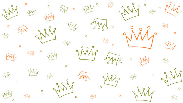 Abstract illustration of multicolor crown icons in seamless pattern against white background