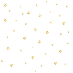 Multiple gold shiny metallic spots on white background