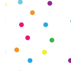 Multiple pink, blue, orange and green spots on white background