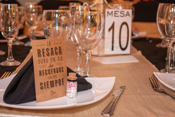 Table number with glasses at party
