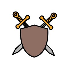 Sword And Shield Flat Icon Color Design Vector Template Illustration