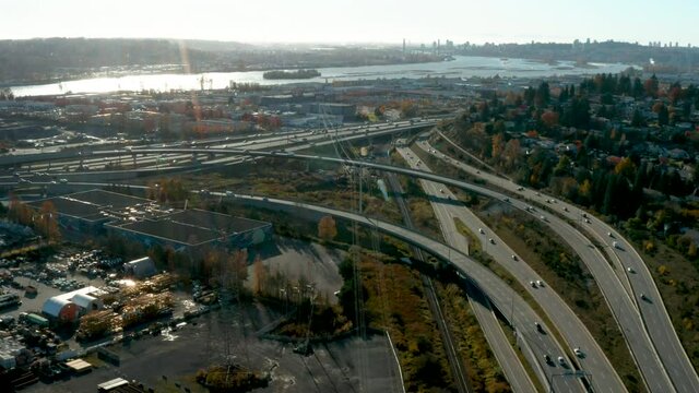 Aerial view of the Trans-Canada Highway through Port Coquitlam, BC