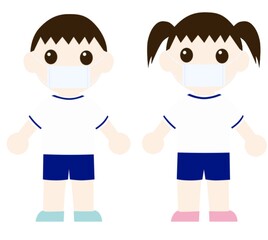 マスクをつけている体操服を着た子供
