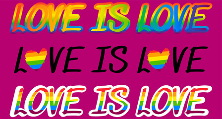 set of love is love lettering. happy pride day. LGBTQ Pride Month. rainbow flag