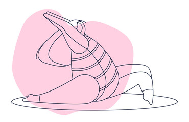 woman is engaged in yoga on a pink background. linear style. Modern abstract design for packaging, paper, cover, fabric