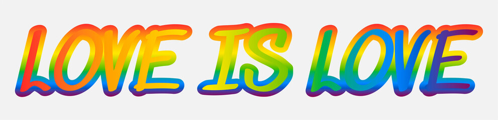 love is love lettering, rainbow-colored typography banner. happy pride day. LGBTQ Pride Month. rainbow flag