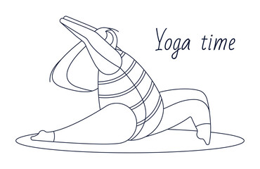 yoga time illustration. woman is engaged in yoga. linear style. Modern abstract design for packaging, paper, cover, fabric