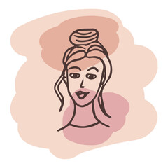 Young woman portrait. Vector design template in minimal linear style. Minimalistic modern art. Abstract illustration. Poster and t-shirt print. Beauty concept.