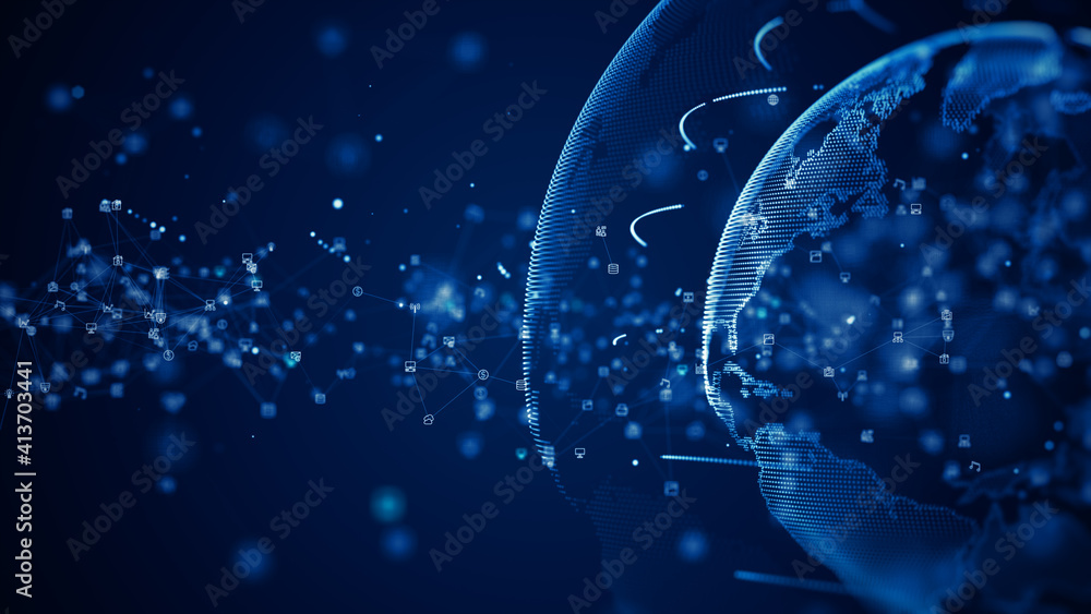 Poster technology network data connection. digital data network and cyber security concept. social network 