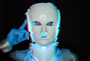 Portrait of futuristic robot. Image with glitch effect.