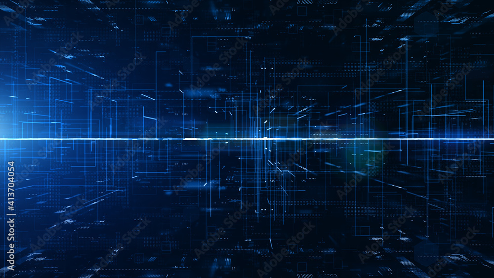 Poster digital abstract background, digital cyberspace with particles and digital data network connections.