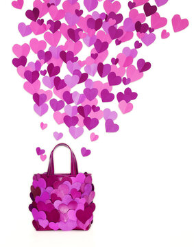 Purple purse with heart shapes on white background