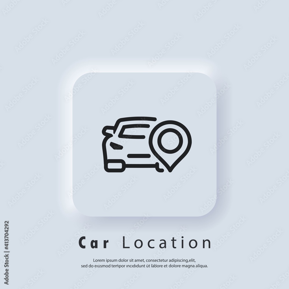 Poster rent car logo. car location pin icon. geolocation auto. vector eps 10. ui icon. neumorphic ui ux whi