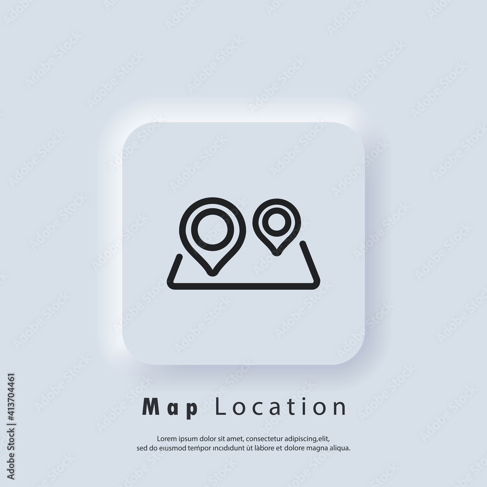Poster cartography icon. map location icon. map pin. route location. vector eps 10. ui icon. neumorphic ui 