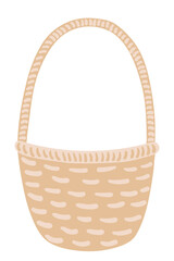 Wicker beige basket. Basket for Easter decor, for picnic. Beige vector hand drawn clip art.