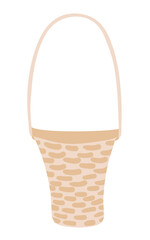 Vector picnic basket illustration. Hand drawn cartoon style wicker basket in beige color.