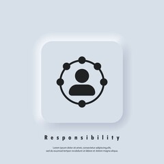 Responsibility icon. Professional roles icon. Functions, responsibilities and duties of professional member idea. Employer, employee. Circle, worker. Vector EPS 10. UI icon. Neumorphic UI UX