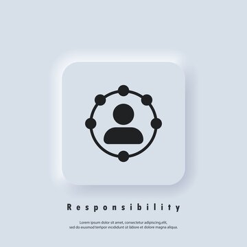 Responsibility Icon. Professional Roles Icon. Functions, Responsibilities And Duties Of Professional Member Idea. Employer, Employee. Circle, Worker. Vector EPS 10. UI Icon. Neumorphic UI UX