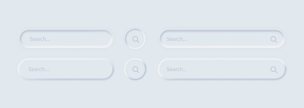 Serch bar icon set. Browser window. Neumorphism style. Vector EPS 10. Isolated on white background
