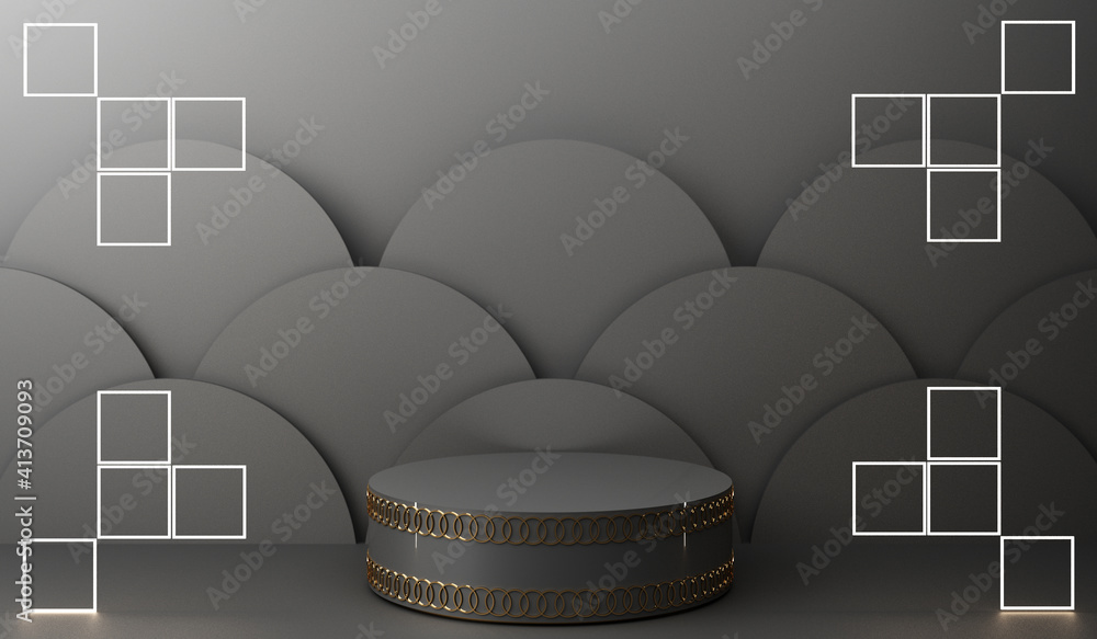 Poster golden podium display mockup on black abstract background with geometric shape product minimal china