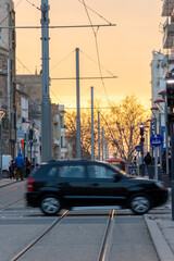  a view of 4x4 car crossing tram rail in Setif city 