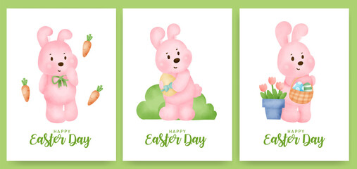 Easter day greeting card with cute rabbit and easter egg.