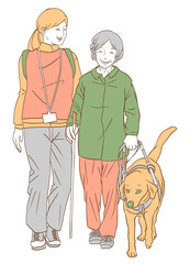 視覚障害者とボランティア（シンプルカラーバージョン）