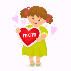 A girl with gifts for his mom on mothers day 