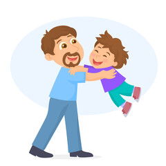 Happy father carrying his son in his arms 