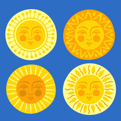 Set of different styles of figures of the sun 