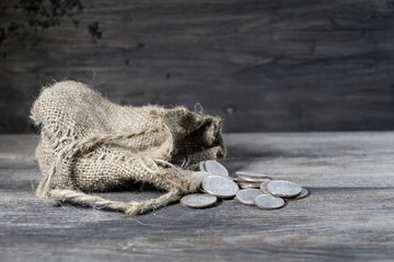 sack with the thirty silver coins biblical symbol of the betrayal of judas