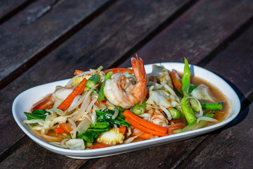 Thai food, seafood with vegetable spicy salad