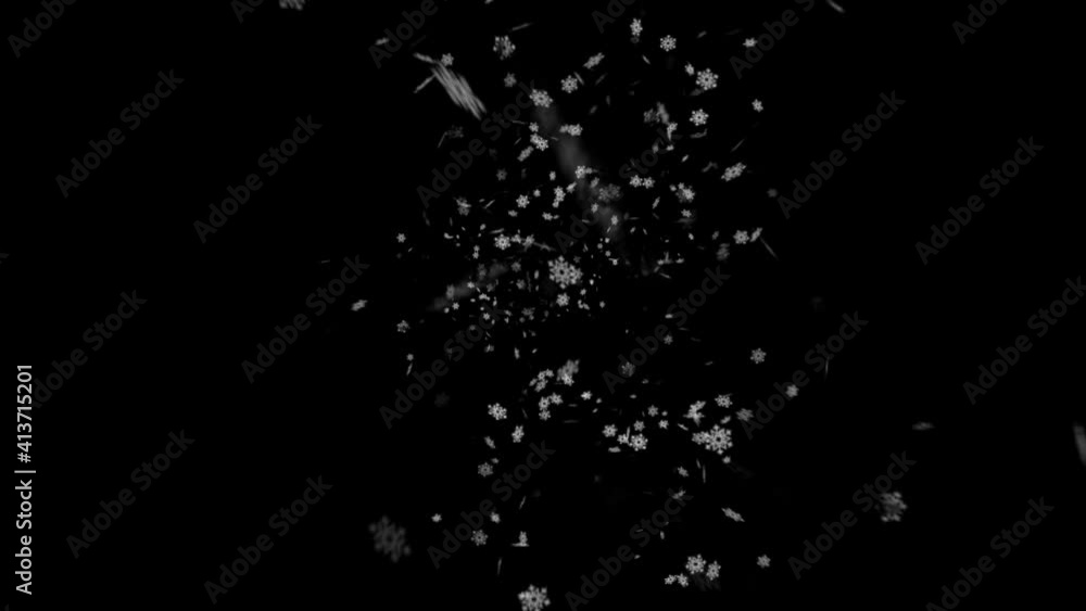 Poster animated point of view snow falling from above, for video overlay