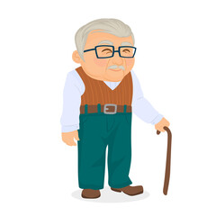 Grandfather with glasses and cane in hand 