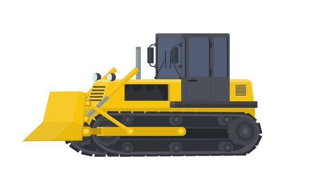 Bulldozer. Crawler tractor animation, alpha channel enabled. Cartoon