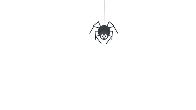 Cartoon character spider. Animation of a spider descending on a web, alpha channel enabled