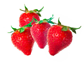 Four red ripe strawberries isolated