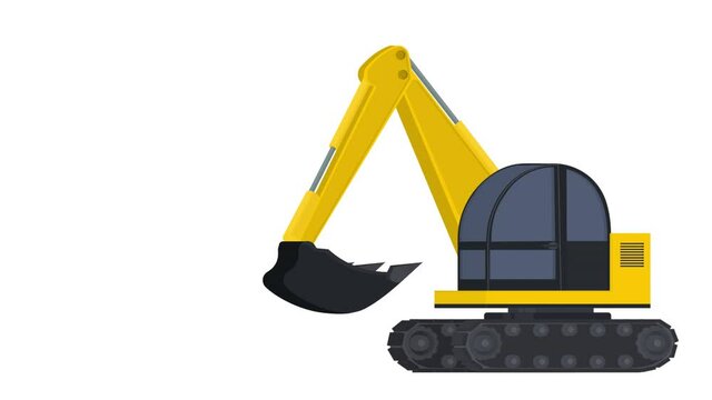 Excavator. Construction equipment animation, alpha channel enabled. Cartoon