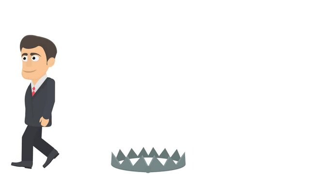 Businessman. Animation of jumping through a trap, the alpha channel is turned on. Cartoon