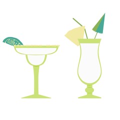 Glasses of Margarita and Pina Colada cocktails vector illustration 