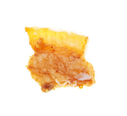 Fried lard cracklings on a white plate.