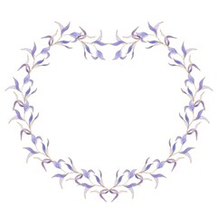 Heart shaped frame made of purple watercolor leaves