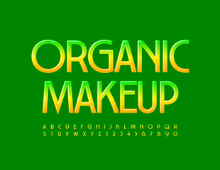 Vector stylish logo Organic Makeup. Creative elegant Font. Glossy Alphabet Letters and Numbers set