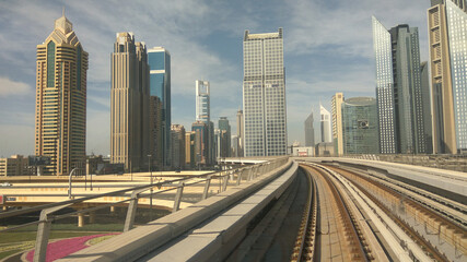 Fototapeta na wymiar Beautiful Dubai city view from Dubai Metro - UAE