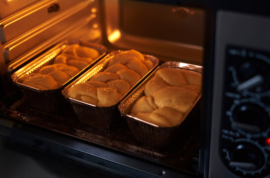 Close-up of breads in oven